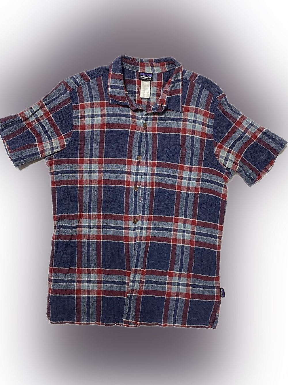 Patagonia Navy, Red & Light Blue Plaid Short-Sleeve Button-Up